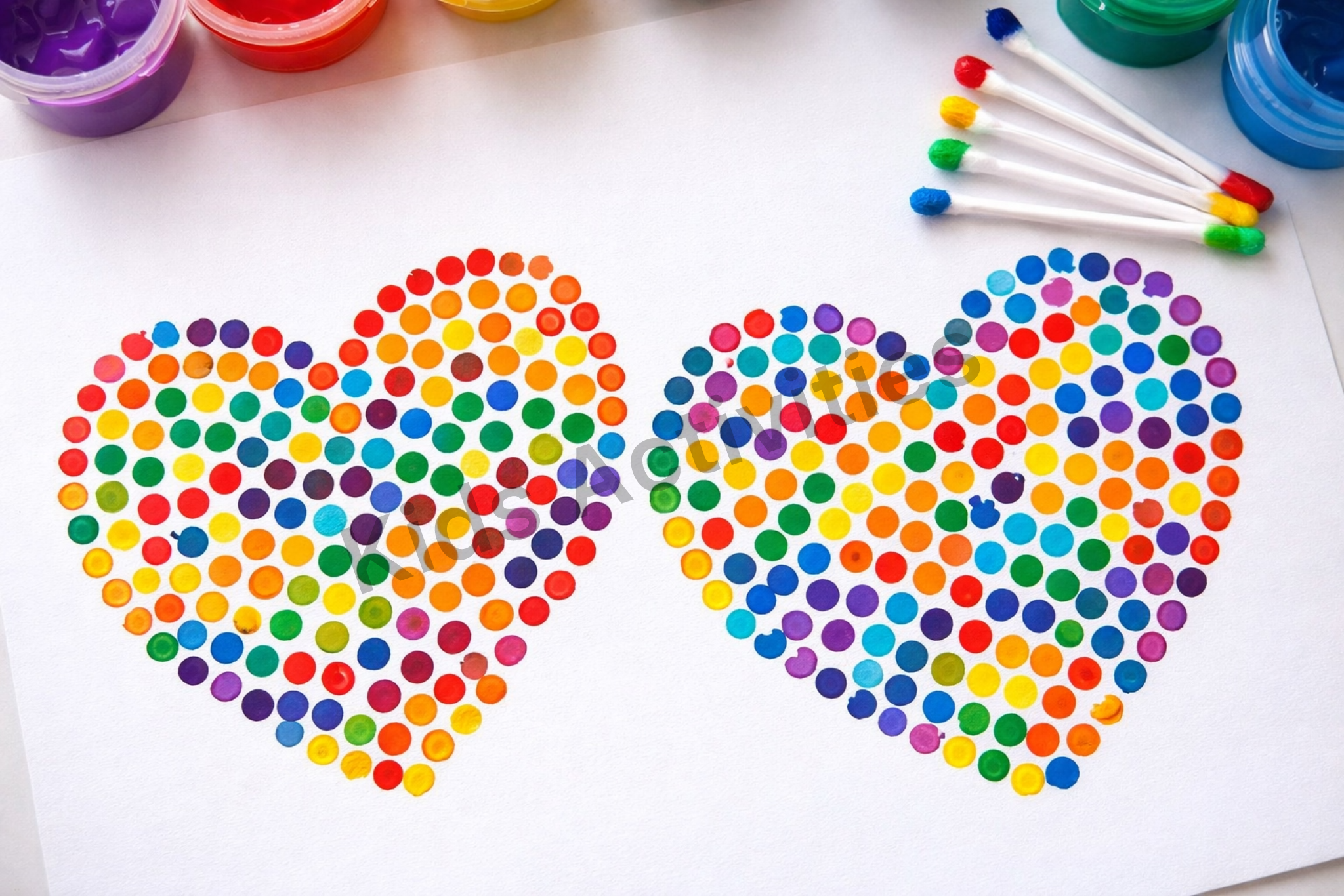 Valentine’s Day themed Q-tip dot painting