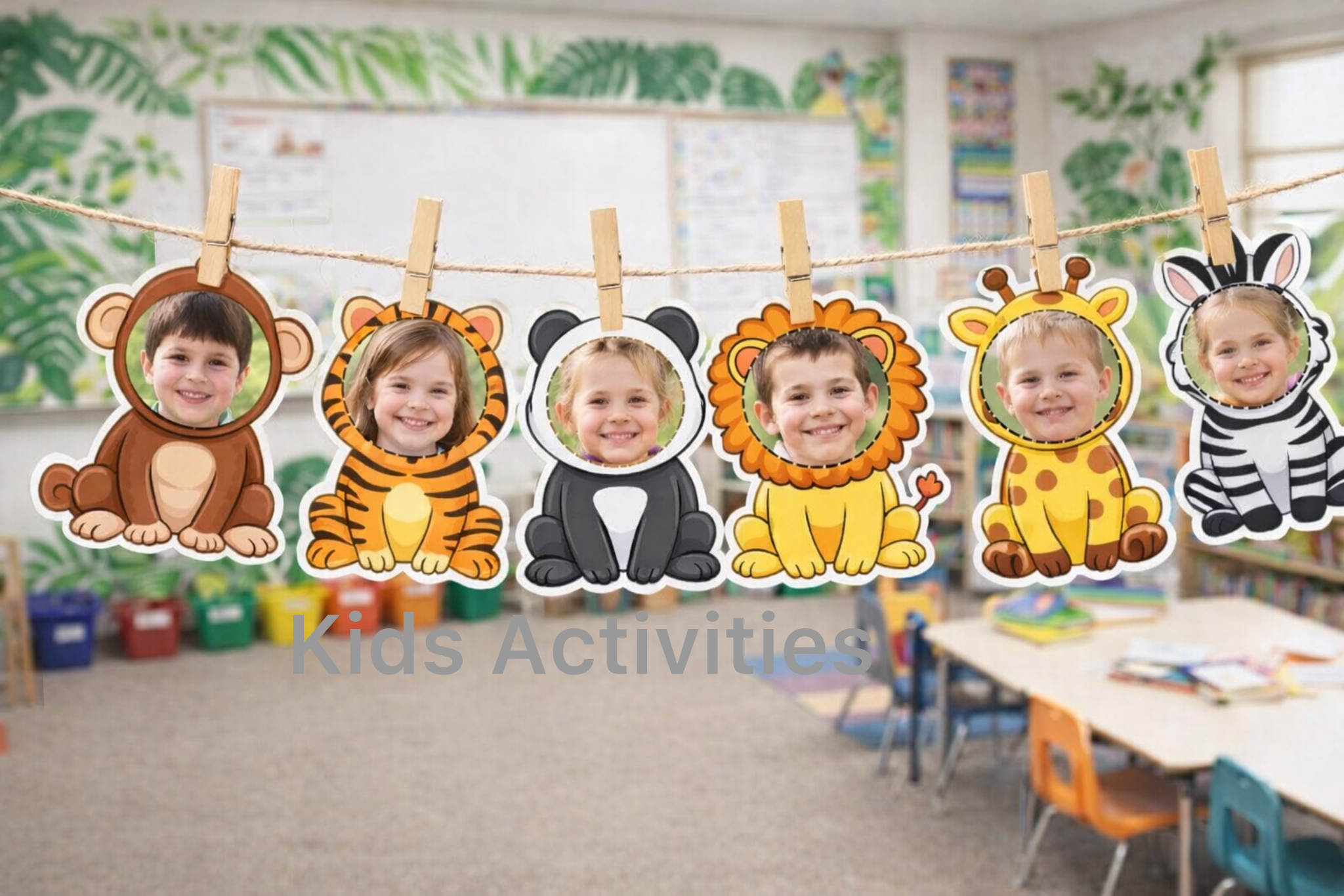 Hanging photo display for classroom